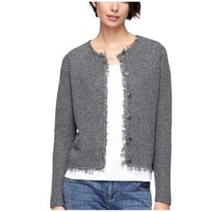 Eileen Fisher Fringe Linen Cotton Snap Front Cardigan Pepper Gray Size PP